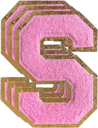 Vista 161 de 3 parches de letras de felpilla roja, parches de letras termo-adhesivas de 4-1/2" con brillantina para ropa, S