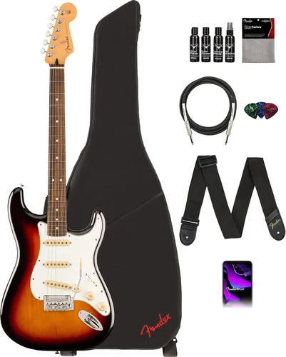 Vista 30 de Fender Player II Modified Stratocaster - Paquete de atardecer con bolsa de concierto, correa, cable, paquete de 3 púas y kit de limpieza de guitarra