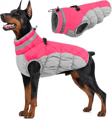 Vista 34 de Lelepet Abrigo cálido para perro, abrigo de invierno para perro, chaqueta impermeable para perros con arnés integrado reflectante de forro polar