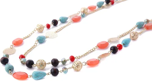 Vista 4 de BOCAR - Collar largo de 2 capas con cadena de eslabones de cristal con cuentas de cristal para mujer Ideal para fiestas o regalos