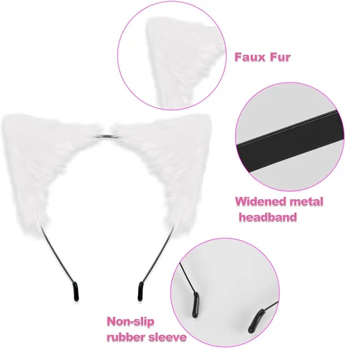 Vista 6 de HONGTEYA Cat Wolf Fox Dog Ears Headband Handmade Halloween Costume Cosplay Animal Furry Ears Goth Accessories for Women