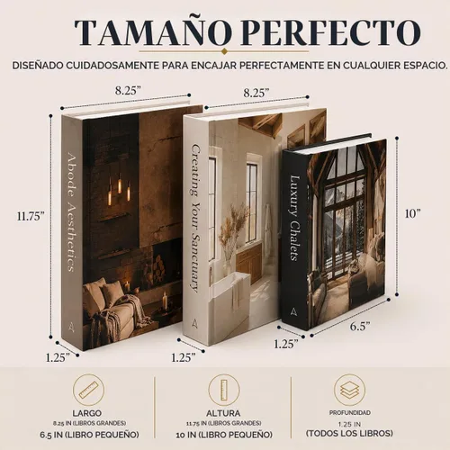 Vista 6 de Array & Arrow Libros decorativos para decoración del hogar, juego de 3 cajas de almacenamiento de libros de imitación con cierre magnético