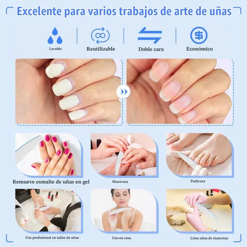 Vista 6 de BLESWIN Lima de uñas de grano 100/100, 25 piezas profesional de doble cara, herramienta gruesa reutilizable y lavable para uñas acrílicas y de gel
