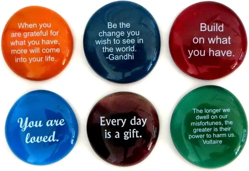 Vista 2 de Lifeforce Glass Piedras de ánimo, citas motivacionales e inspiradoras y refranes sobre piedras de vidrio translúcidas y opacas, juego de 6