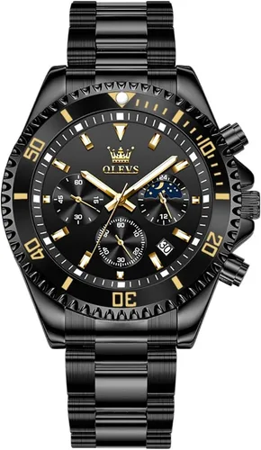 Vista 8 de OLEVS Relojes para hombre, cronógrafo, vestido de lujo, fase lunar, cuarzo, acero inoxidable, impermeable, luminoso, calendario de negocios, reloj