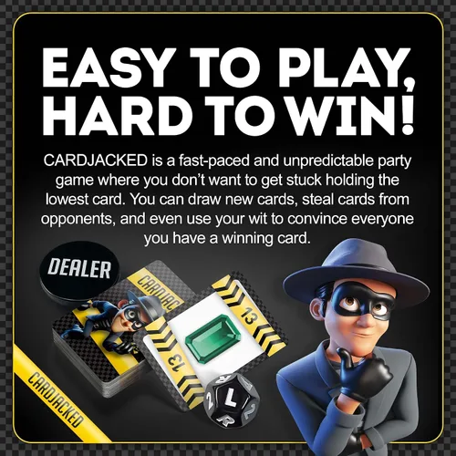 Vista 3 de CARDJACKED - Divertido juego de cartas para familias Juegos de cartas de fiesta para adultos 8-12 minutos de tiempo de juego Juego de cartas