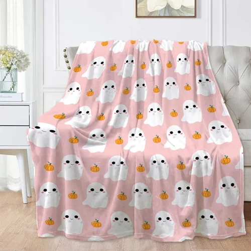 Vista 9 de Manta amarilla con diseño de fantasmas de dibujos animados, para mujeres y hombres, suave y acogedora manta de forro polar para sala de estar, cama