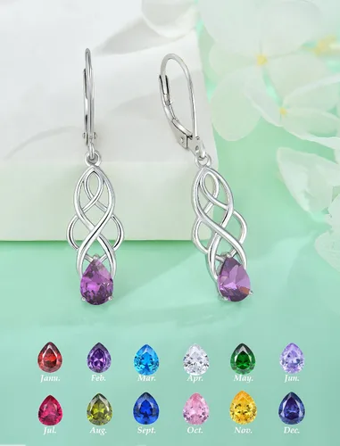 Vista 4 de Sterling Silver Celtic Knot Earrings for Women Birthstone Jewelry 02-Amatista-Febrero