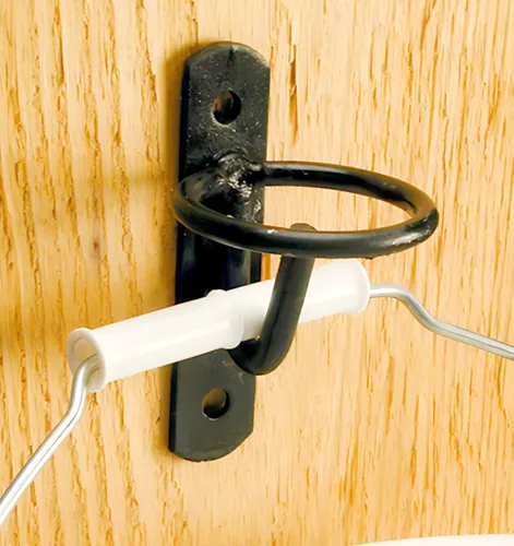 Vista 7 de Perchas de cubo de metal para puestos de caballos - Soporte de cubo de montaje en pared para alimentación de granos - Negro