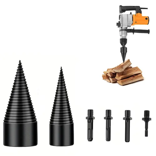 Vista 6 de HUHAO Juego de brocas divisoras de troncos para leña con diseño desmontable, cono de tornillo de división de madera resistente, 2 brocas