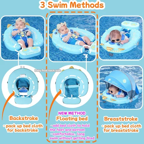 Vista 3 de Mambobaby Flotador para añadir cola sin volteo, flotador de natación para bebé, flotador de espuma de perlas, flotadores de agua sólida, entrenador