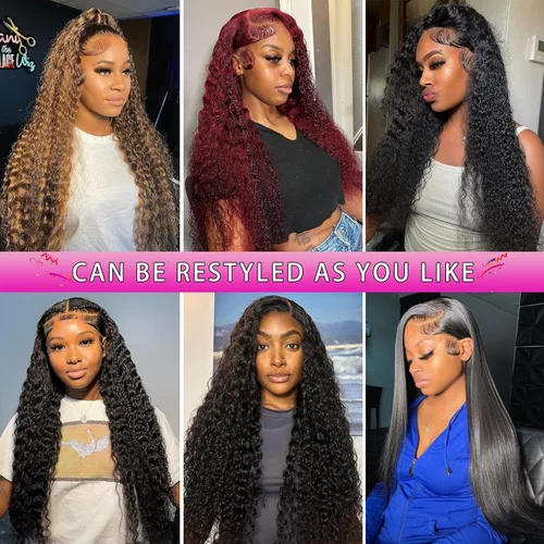 Vista 6 de Pelucas de cabello humano con encaje frontal de onda profunda 13x4 HD, malla frontal transparente, para mujeres, rizada, húmeda y ondulada, sin Onda
