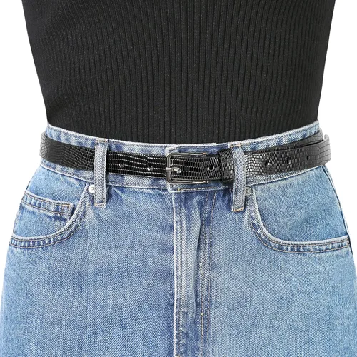 Vista 4 de Allegra K Cinturones de cintura ajustados para mujer, hebilla de un solo pasador, pantalones estampados de animales, cinturón fino de piel sintética