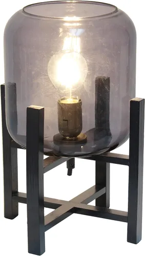 Vista 4 de Simple Designs LT1068-SMK Lámpara de mesa cilíndrica de vidrio montada en madera, negro/humo (paquete de 4)