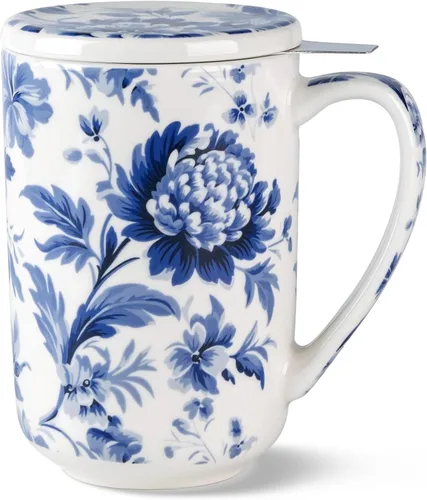 Vista 11 de AmorArc Taza de Té de Porcelana con Infusor y Tapas, Taza Grande de 18 Oz con Colador y Soporte para Bolsa para Té de Hojas Sueltas, Taza de Café