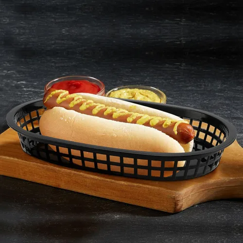Vista 7 de MANCHAP Paquete de 50 cestas de plástico de 10.6 x 7 pulgadas para servir comida rápida, cesta ovalada de plástico para servir alimentos para pan