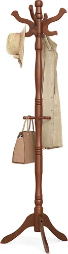 Vista 7 de VASAGLE Perchero de madera maciza y soporte, árbol de pasillo independiente con 10 ganchos para sombreros, bolsos, carteras, para entrada, pasillo