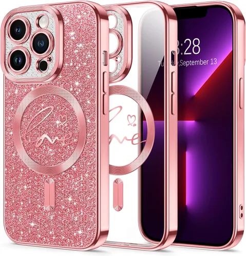 Vista 12 de Hython Funda para iPhone Air con purpurina, compatible con MagSafe Love Heart fundas magnéticas transparentes para teléfono para mujeres y niñas