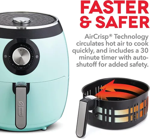 Vista 5 de Dash Freidora de aire de lujo, control de temperatura ajustable y función de apagado automático, tecnología AirCrisp®, espaciosa cesta Agua