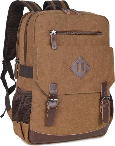 Vista 8 de CROCOD Mochila de lona para laptop de 15.6 pulgadas, mochila de viaje vintage para hombres y mujeres, bolsa de computadora para trabajo, negocios