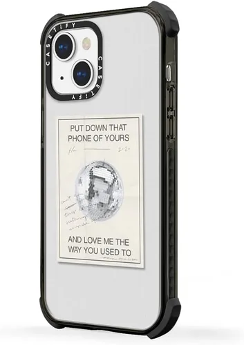 Vista 2 de CASETiFY Funda Ultra Impact para iPhone 13 Mini [protección contra caídas de 9.8 pies] – Deja ese teléfono tuyo – Negro transparente