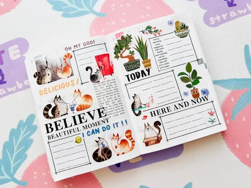 Vista 6 de WT Chonky Cat Washi - Juego de calcomanías de cinta Washi, 4 rollos, diseños originales, calcomanía decorativa de acuarela de lindo gato, calcomanía