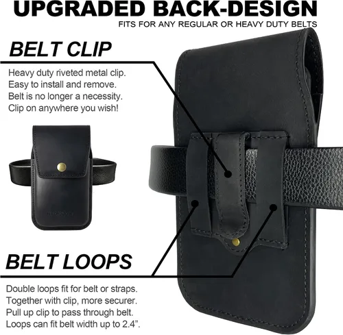 Vista 4 de Funda de cuero para teléfono celular para hombre, funda universal de cuero para teléfono, soporte para cinturón para iPhone 16 Pro Max, bolsa