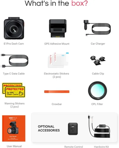 Vista 8 de Vantrue Cámara frontal E1 Pro 4K Mini Dash Cam frontal, STARVIS 2 PlatePix HDR visión nocturna para automóvil, GPS WiFi 5G integrado, pantalla IPS