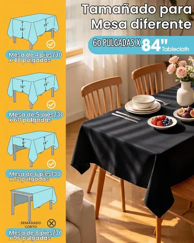 Vista 5 de Niuara Mantel de Mesa Rectangular Negro - Paquete de 6, 60" × 84" Mantel de Tela Lavable para Mesas de 5 Pies, Resistente a las Arrugas y a Prueba