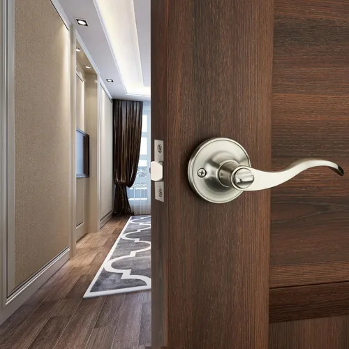 Vista 5 de 1 Paquete de Cerradura de Puerta de Entrada con Llave HENYIN Wave Lever/Pomo de Puerta Hardware Manija y Cerradura de Armario, Color Plateado