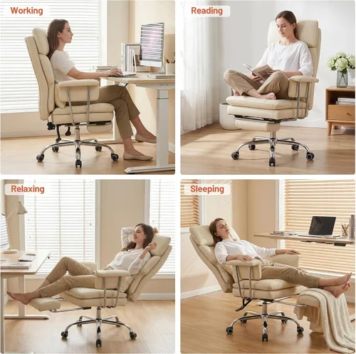 Vista 7 de Furniliving Silla de oficina grande y alta con reposapiés, silla de oficina ejecutiva de piel sintética con respaldo alto y soporte lumbar
