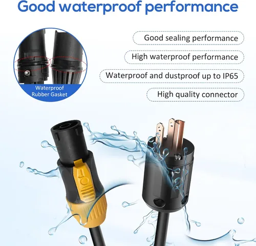 Vista 5 de IP65 profesional construido a mano 12 AWG macho NEMA5-15P a SAC3FX PowerCON Cable verdadero (3 pies) P65 Profeesional Hand-Built for LED Screen