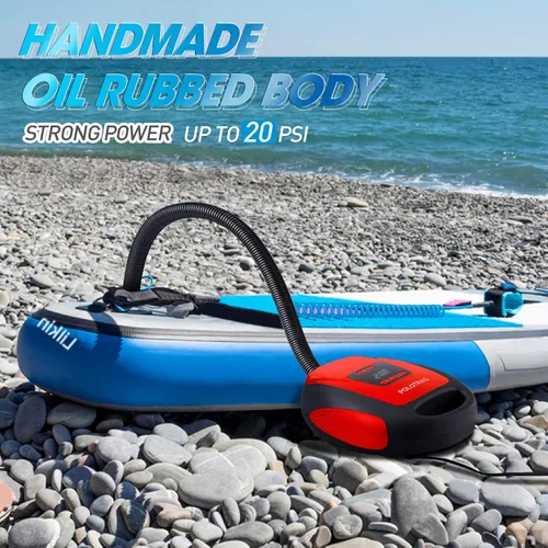 Vista 2 de Polotrag Bomba de tabla de remo, bomba eléctrica SUP, compresor de aire portátil profesional de 20 PSI con apagado automático, función