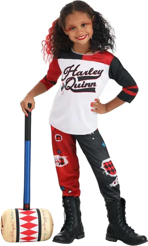 Vista 7 de Disfraz de Harley Quinn Suicide Squad para niña, overol de bufón para traje de súper villano, cosplay de cómic y Halloween