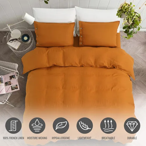 Vista 7 de EVERLY - Juego de funda de edredón de 100 % lino francés lavado a la piedra, 3 piezas, 1 funda de edredón y 2 fundas de almohada con cierre
