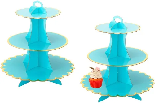 Vista 14 de MRPAPA - Soporte para cupcakes de cartón negro dorado de 3 niveles, torre BLACK-2PCS