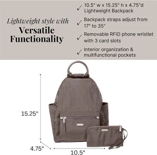 Vista 17 de Baggallini Mochila todo el día para mujer con pulsera de teléfono RFID, Negro, talla única