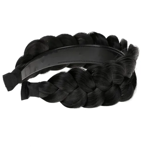 Vista 6 de Diadema trenzada de pelo sintético, aro de pelo clásico, grueso, ancho, trenzado, peluca de trenzas esponjosas, accesorio de belleza para mujeres