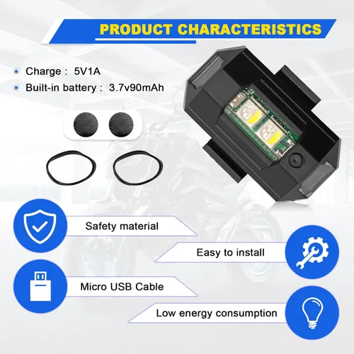 Vista 3 de 4 luces LED recargables de advertencia nocturna, luces estroboscópicas de 7 colores, luces anticolisión para dron, coche, motocicleta, barco