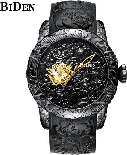 Vista 2 de Reloj automático para hombre, a la moda, grabado en 3D, impermeable, esfera grande, reloj deportivo, 50 mm