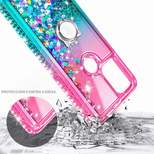 Vista 5 de NZND Funda compatible con Motorola Moto-G-Stylus-5G-2021, rosa/aguamarina Líquido flotante con purpurina brillante para mujeres y niñas