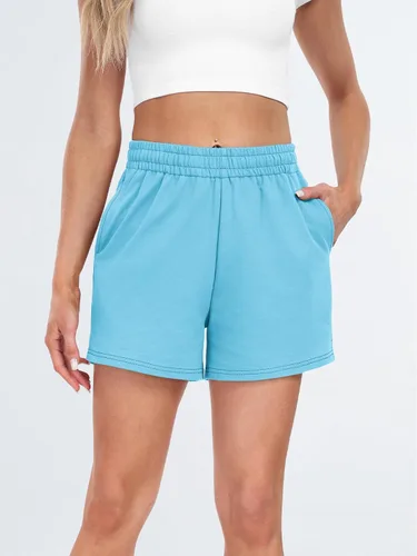 Vista 57 de AUTOMET Pantalones cortos deportivos para mujer, estilo casual, con cordón, cómodos, elásticos, de cintura alta, con bolsillos