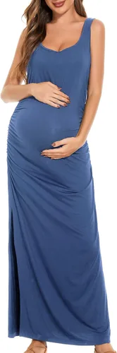 Vista 2 de Smallshow Vestido de maternidad largo dividido para mujer, ropa de embarazo fruncida