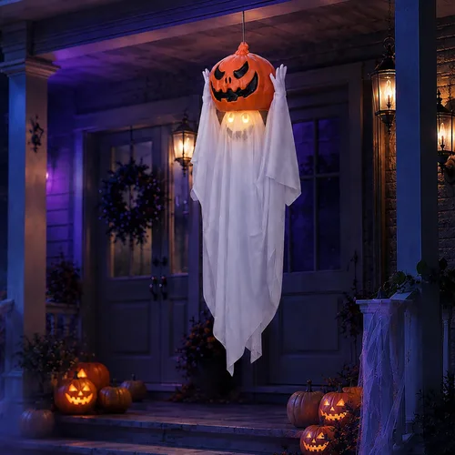 Vista 4 de Decoración de fantasmas animatrónicos de Halloween de 42 pulgadas, calabaza Blanco