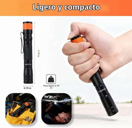 Vista 2 de KunHe Linterna LED recargable portátil de 180 lúmenes, paquete de 10 unidades, luz de bolsillo impermeable, modo único, fácil de usar con clip