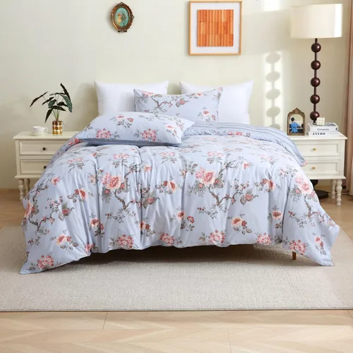 Vista 8 de ABREEZE Juego de ropa de cama de 3 piezas, estilo bohemio, retro, étnico, vintage, floral, ropa de cama bohemia, 100% algodón cepillado, damasco
