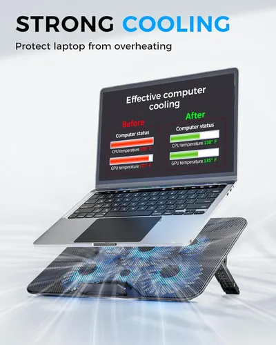 Vista 2 de AICHESON Almohadilla de refrigeración para laptop con 6 ventiladores de alta velocidad, enfriador para laptop con ángulos ajustables, compatible