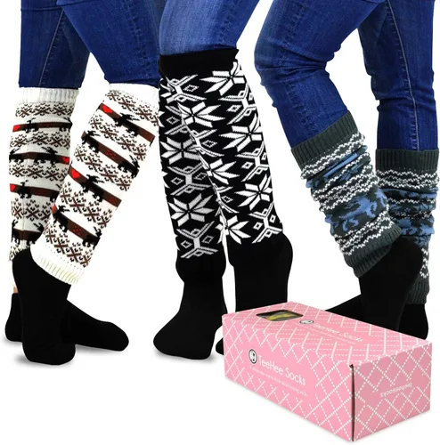 Vista 13 de TeeHee - Calentadores de pierna hasta la rodilla, extra largos hasta el muslo, puños para botas para mujer, multipares de regalo para ella 3 pares