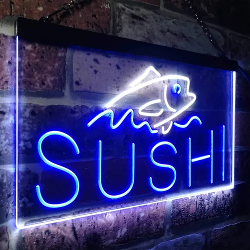Vista 33 de ADVPRO Sushi Fish Sashimi Restaurant - Letrero de neón LED de doble color, azul y rojo, 12 x 8.5 pulgadas, st6s32-i3334-br