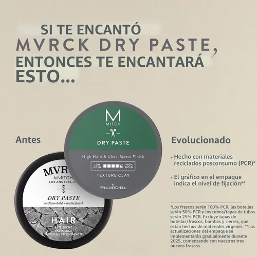 Vista 2 de MITCH Paul Mitchell - Pasta seca con textura de arcilla para hombres, alta sujeción, acabado ultra mate, para todo tipo de cabello
